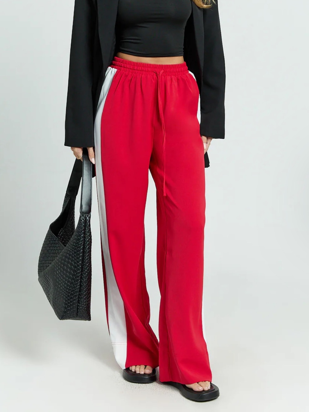 SHOWPO red white stripe wide leg drawstring Davi pants .